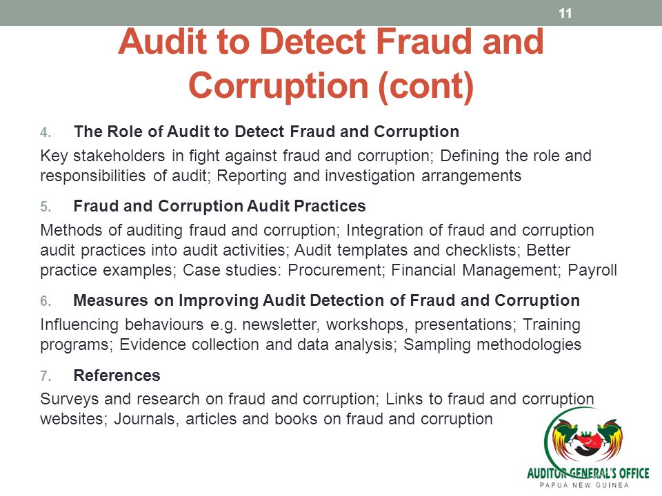 Audit to Detect Fraud and Corruption (cont)