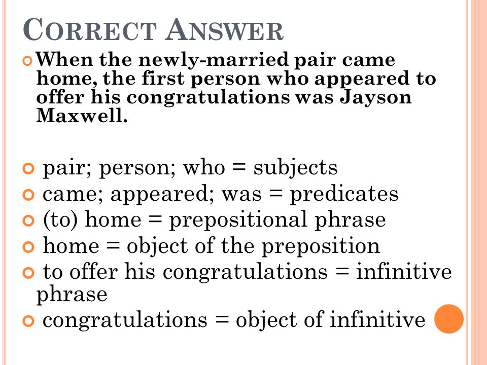 Correct Answer pair; person; who = subjects