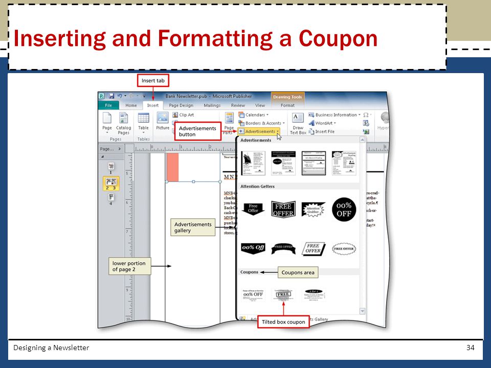 Inserting and Formatting a Coupon