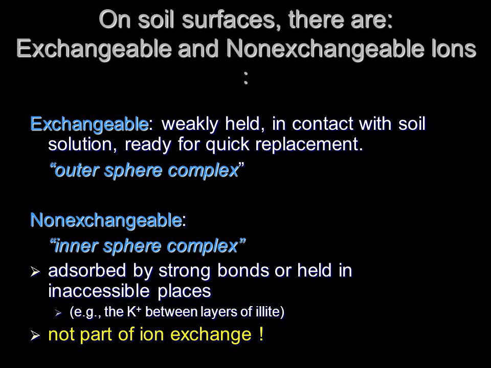 On soil surfaces, there are: Exchangeable and Nonexchangeable Ions :