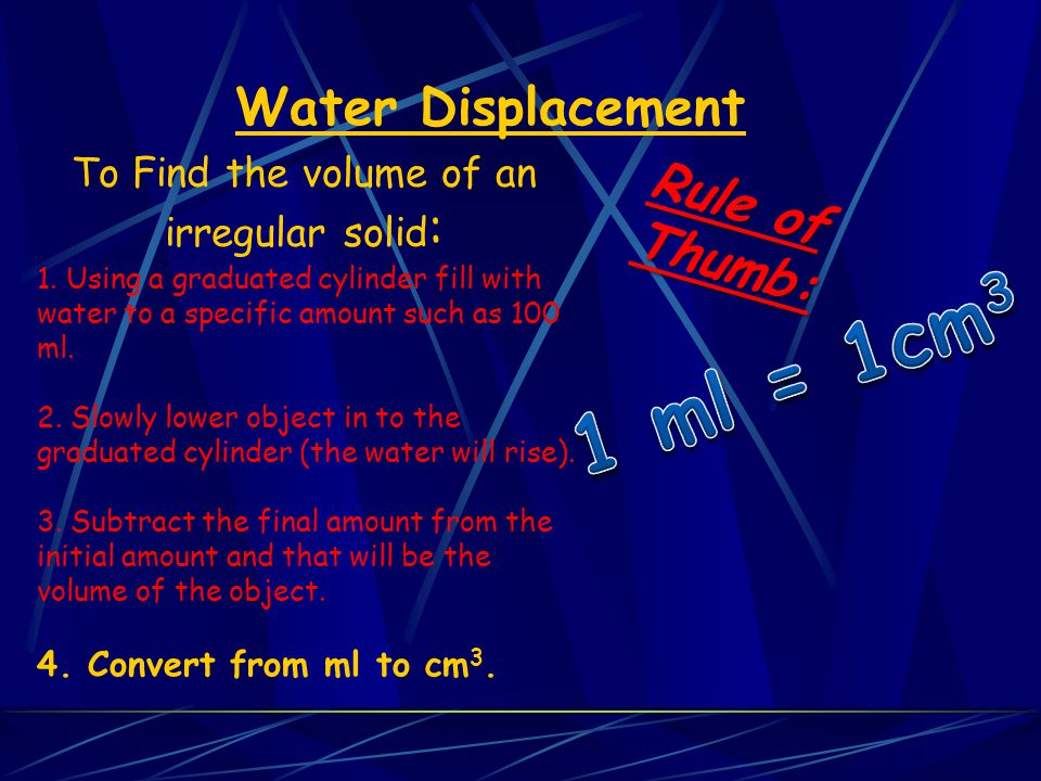 To Find the volume of an irregular solid: