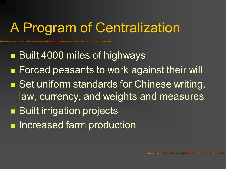 A Program of Centralization