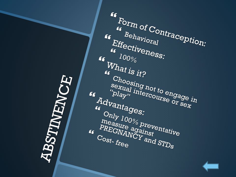 ABSTINENCE Form of Contraception: Effectiveness: What is it