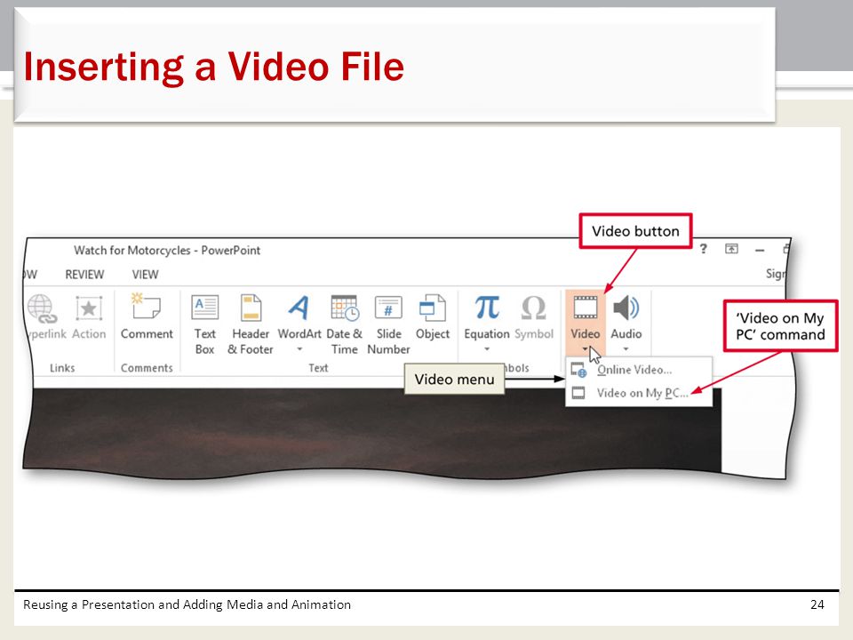 Inserting a Video File Reusing a Presentation and Adding Media and Animation