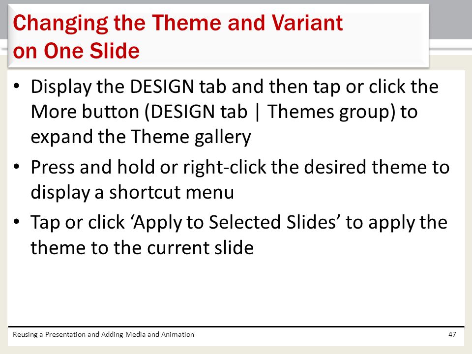 Changing the Theme and Variant on One Slide