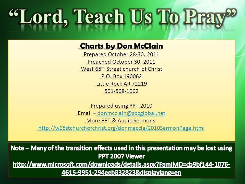 Lord, Teach Us To Pray Charts by Don McClain
