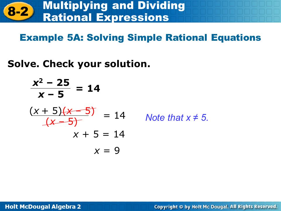 Example 5A: Solving Simple Rational Equations