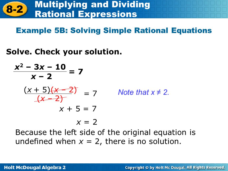 Example 5B: Solving Simple Rational Equations