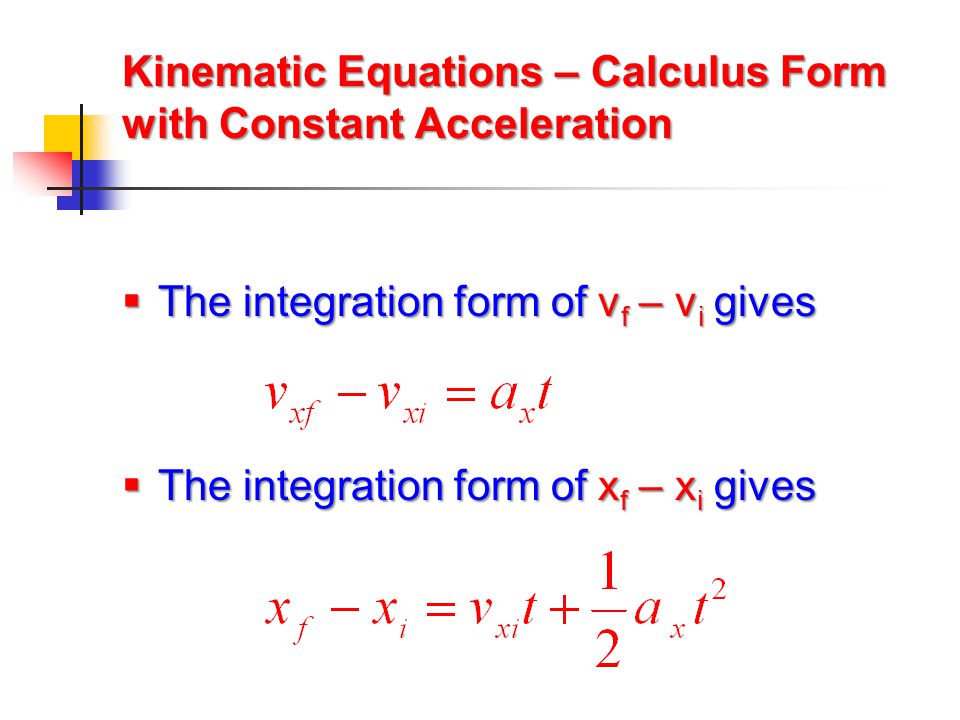 Kinematic Equations – Calculus Form with Constant Acceleration