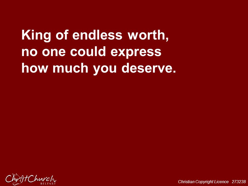 King of endless worth, no one could express how much you deserve.