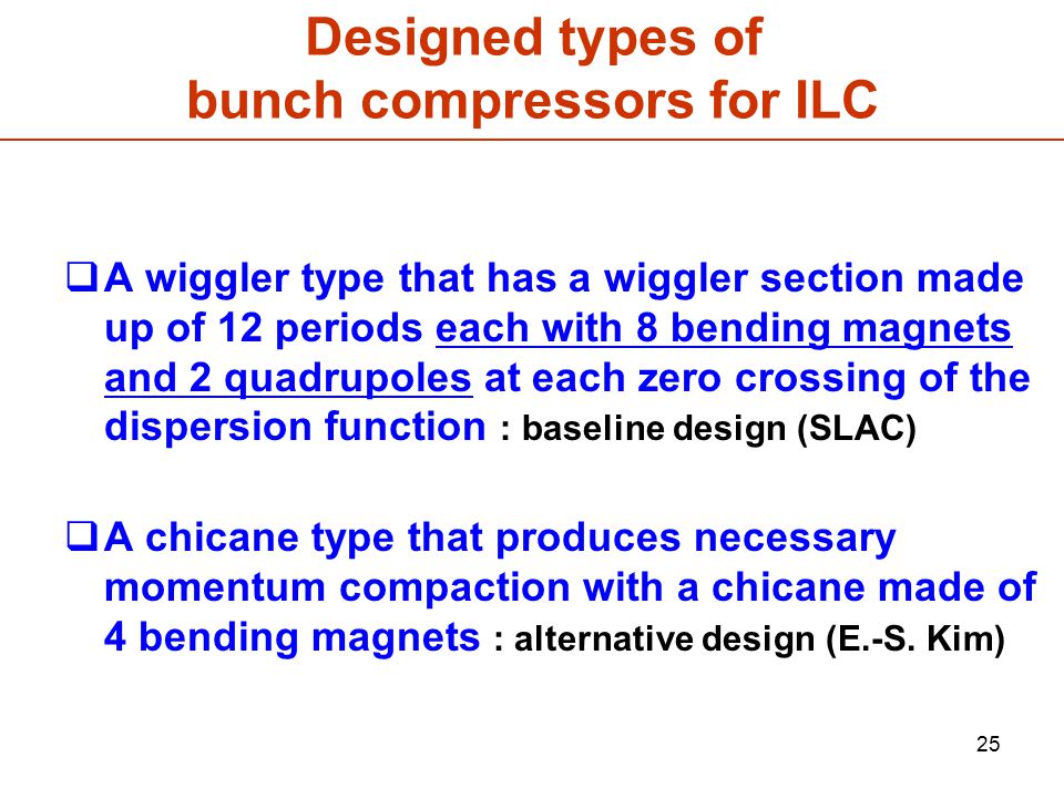 Designed types of bunch compressors for ILC