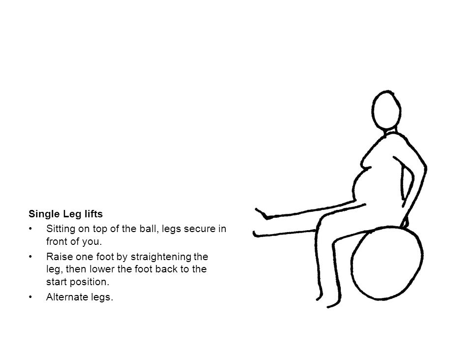 Single Leg lifts Sitting on top of the ball, legs secure in front of you.