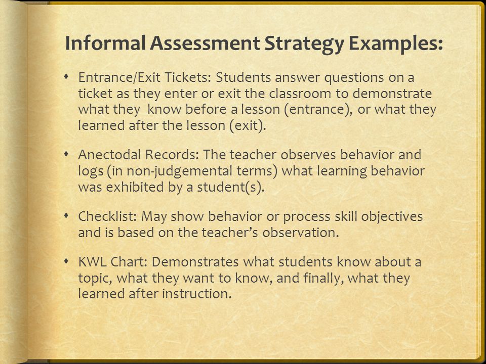 Informal Assessment Strategy Examples: