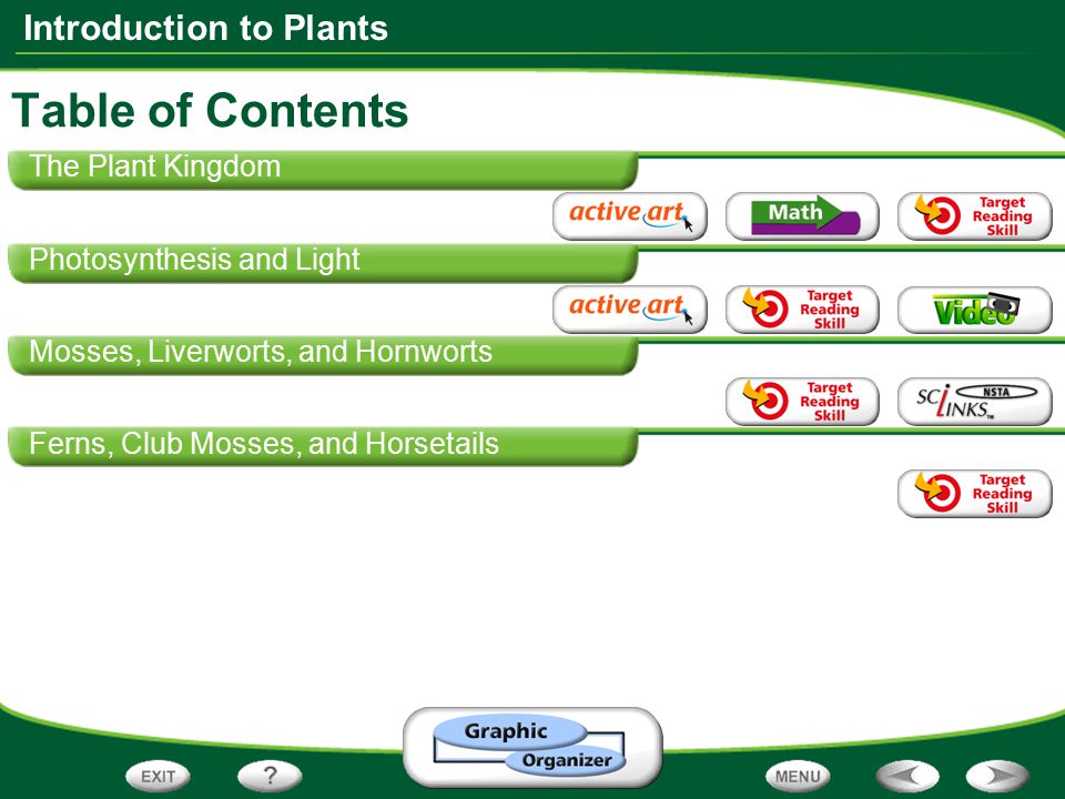 Table of Contents The Plant Kingdom Photosynthesis and Light