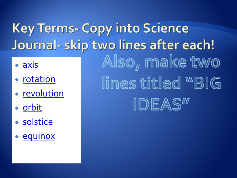Key Terms- Copy into Science Journal- skip two lines after each!