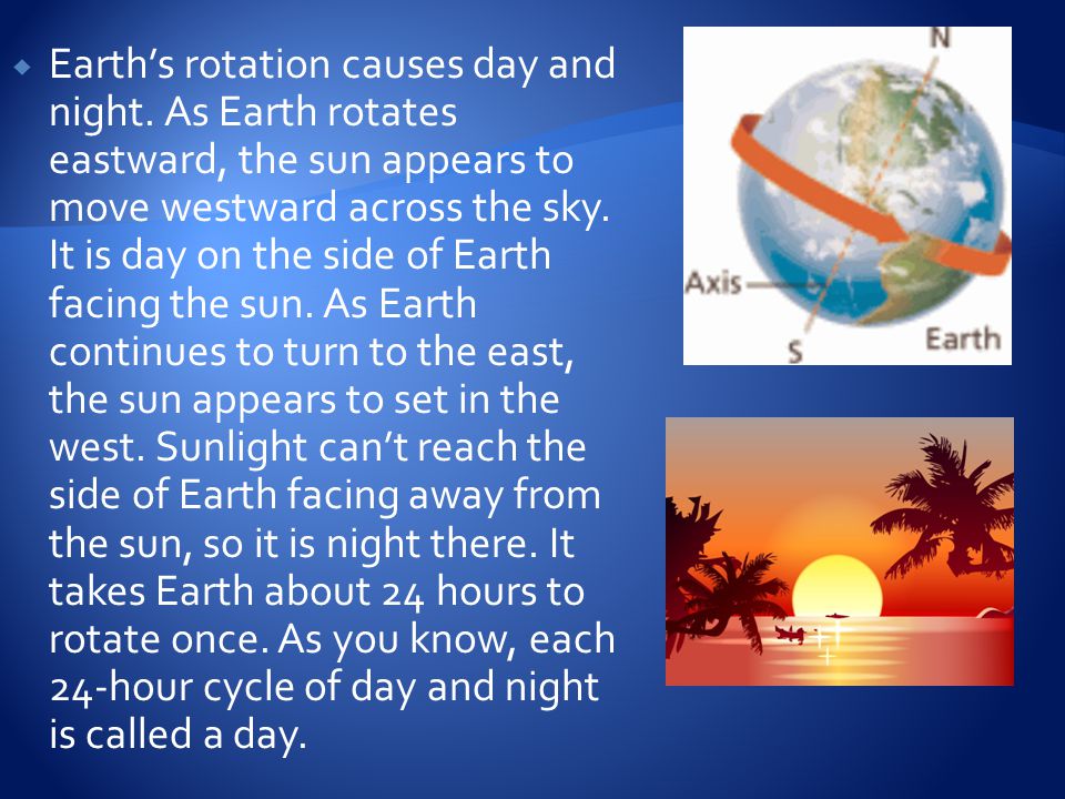 Earth’s rotation causes day and night