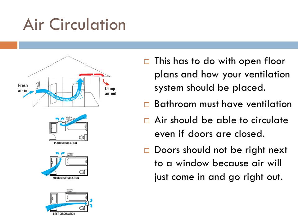 Air Circulation This has to do with open floor plans and how your ventilation system should be placed.