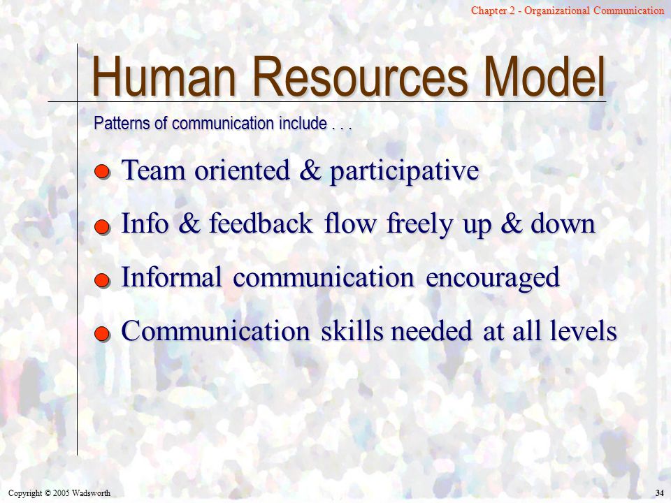 Human Resources Model Team oriented & participative