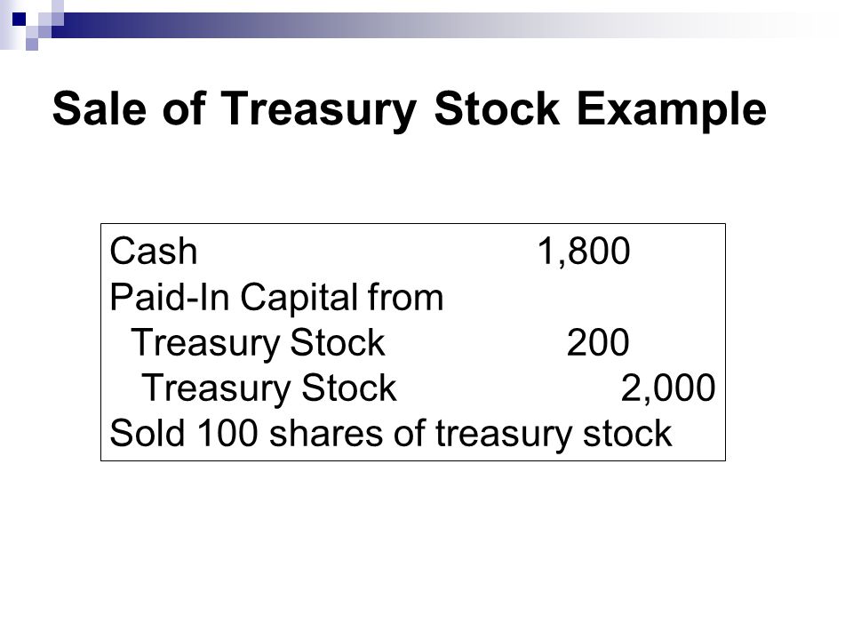 Sale of Treasury Stock Example