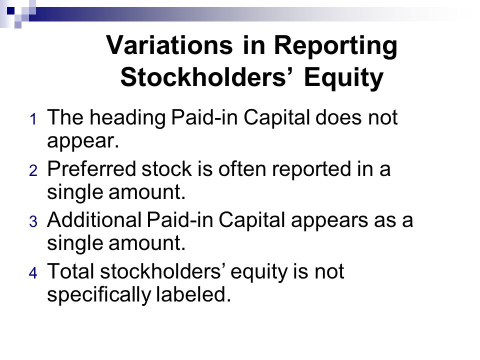 Variations in Reporting Stockholders’ Equity