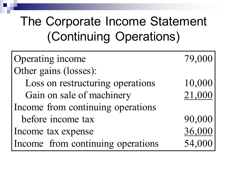 The Corporate Income Statement (Continuing Operations)