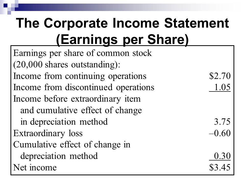 The Corporate Income Statement (Earnings per Share)