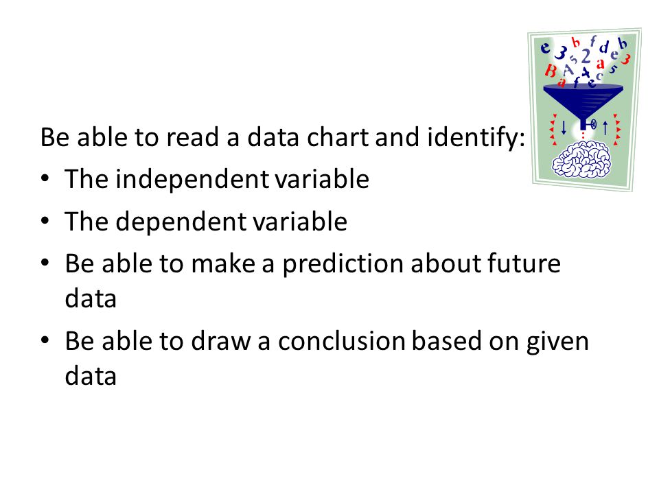 Be able to read a data chart and identify: