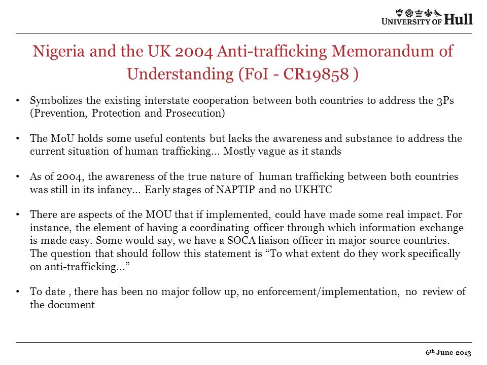 Nigeria and the UK 2004 Anti-trafficking Memorandum of Understanding (FoI - CR19858 )
