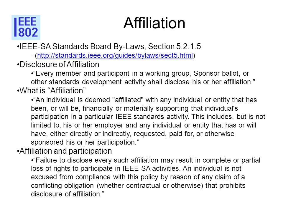 Affiliation IEEE-SA Standards Board By-Laws, Section