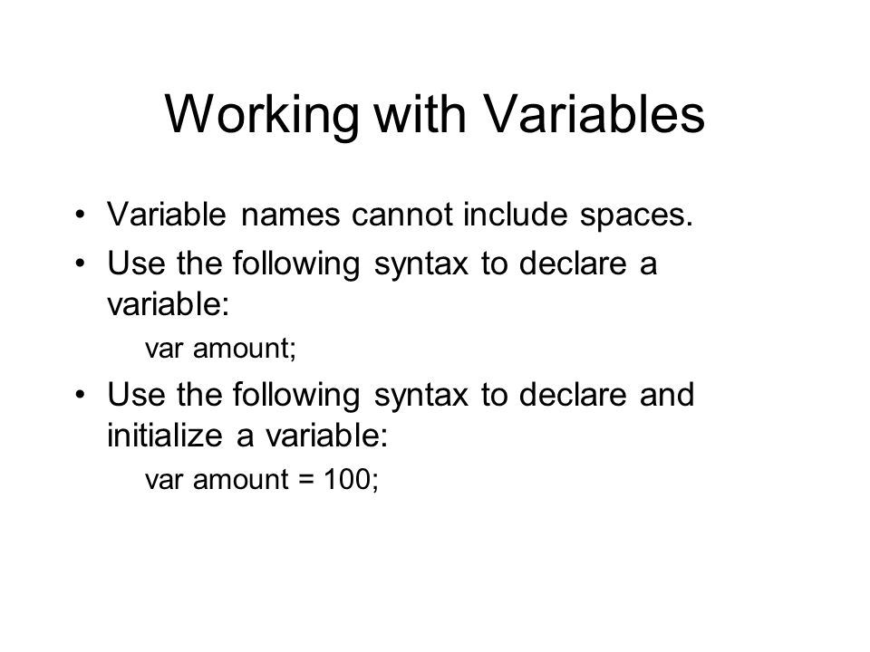 Working with Variables