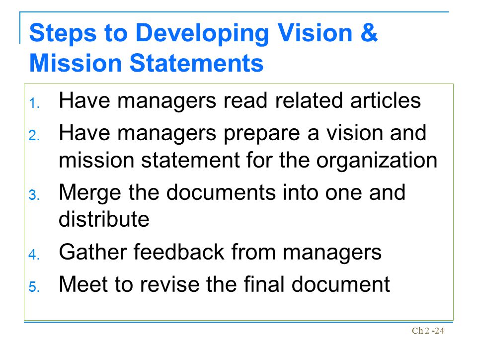 Steps to Developing Vision & Mission Statements