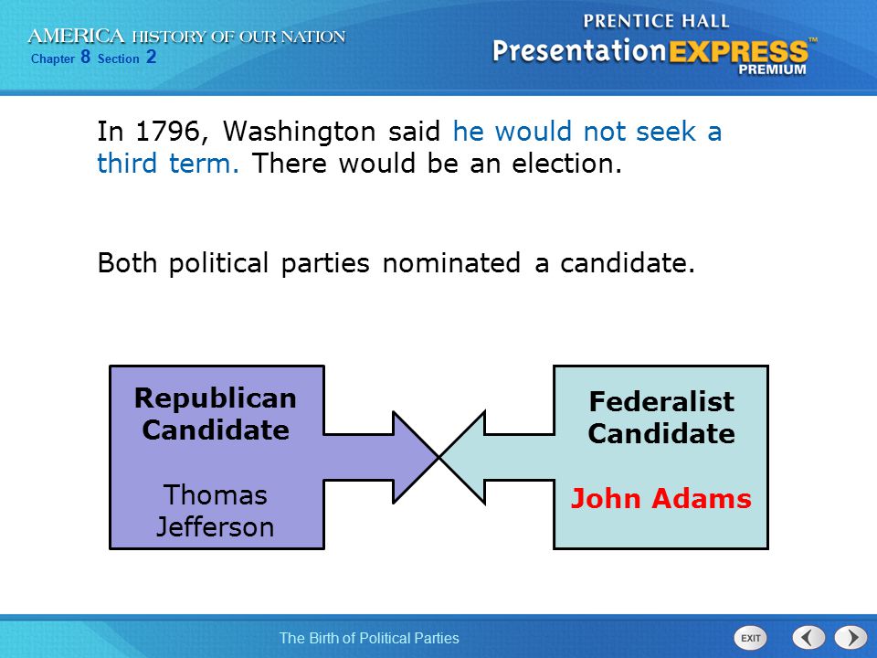 In 1796, Washington said he would not seek a third term