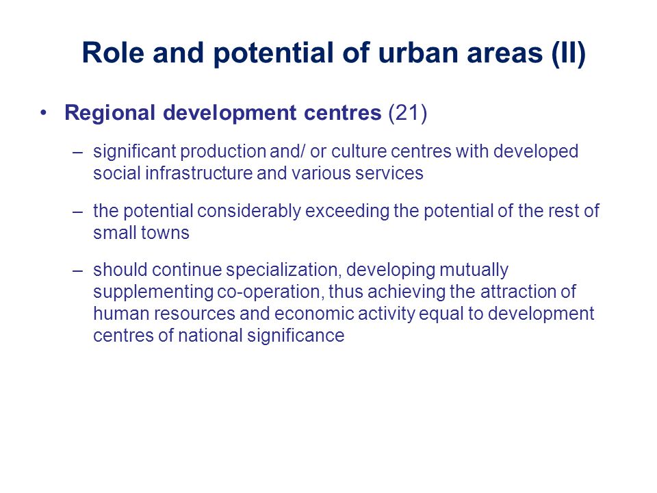 Role and potential of urban areas (II)