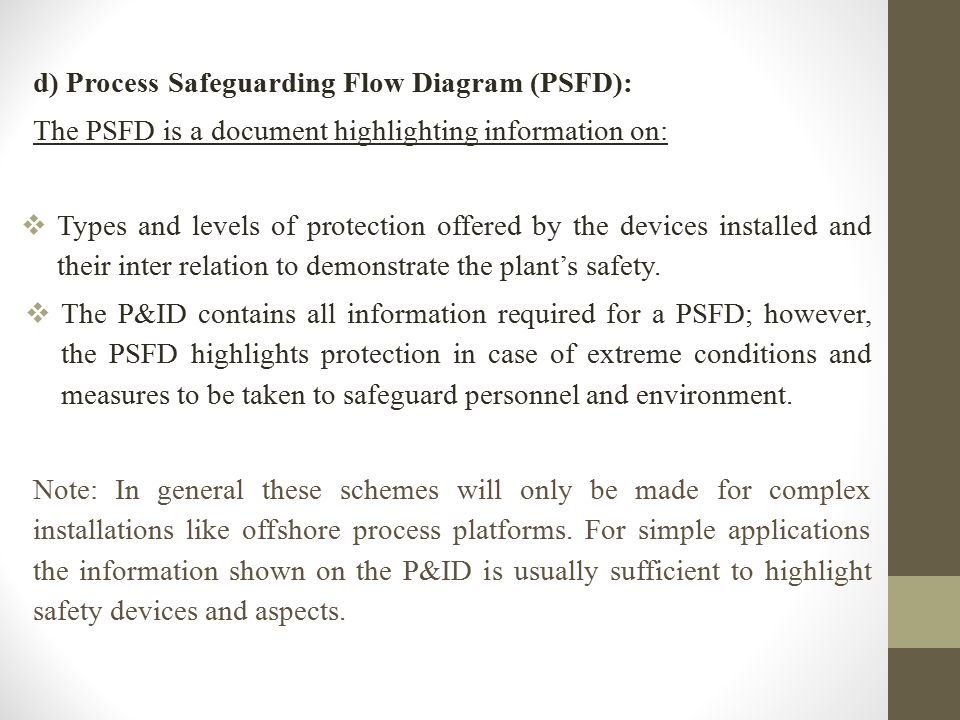 d) Process Safeguarding Flow Diagram (PSFD):