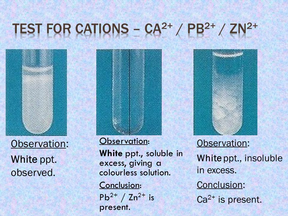 Test for Cations – Ca2+ / Pb2+ / Zn2+