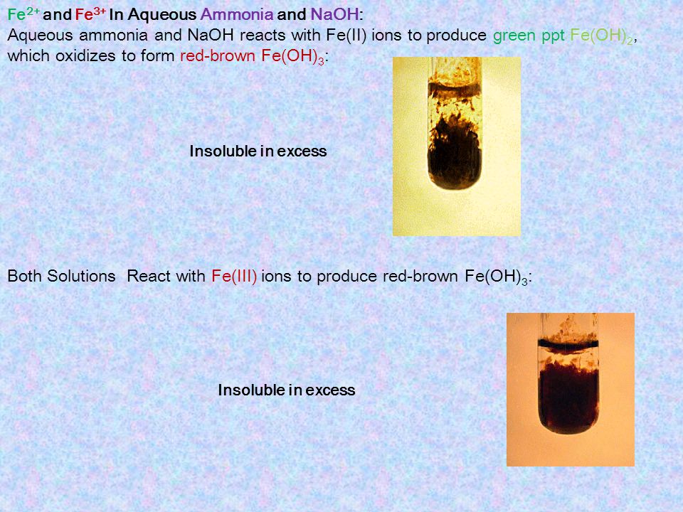 Fe2+ and Fe3+ In Aqueous Ammonia and NaOH: