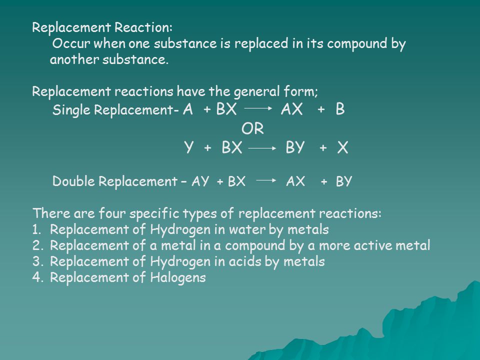 OR Y + BX BY + X Replacement Reaction: