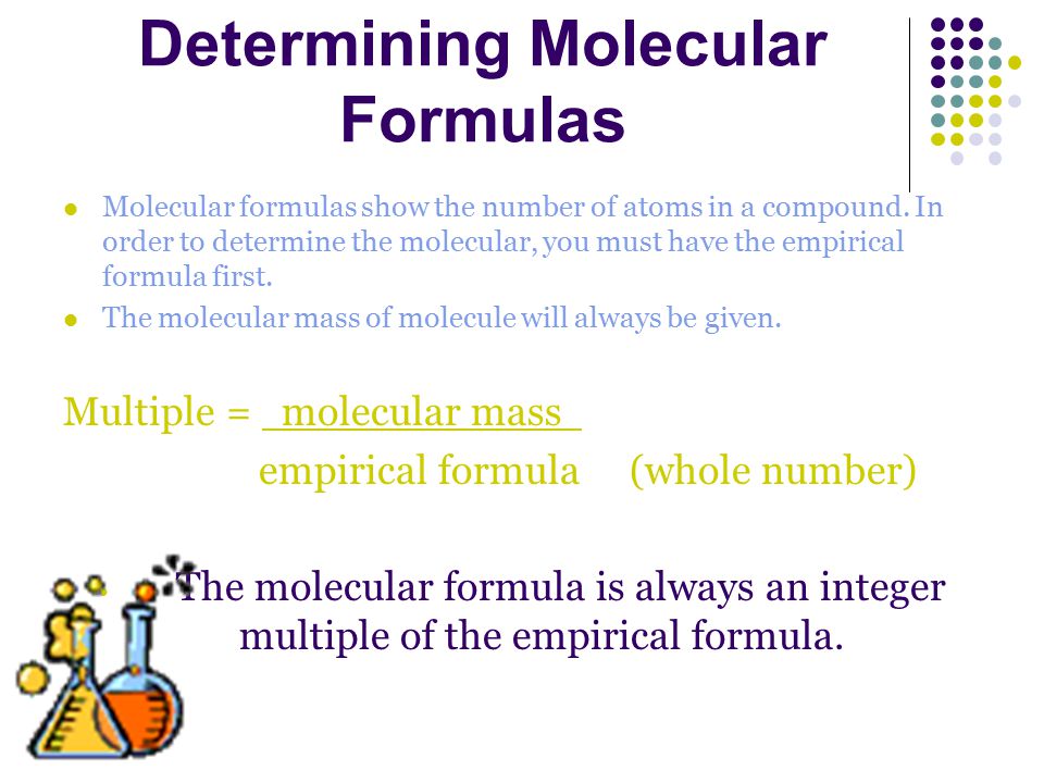 Multiple = molecular mass x empirical formula (whole number)