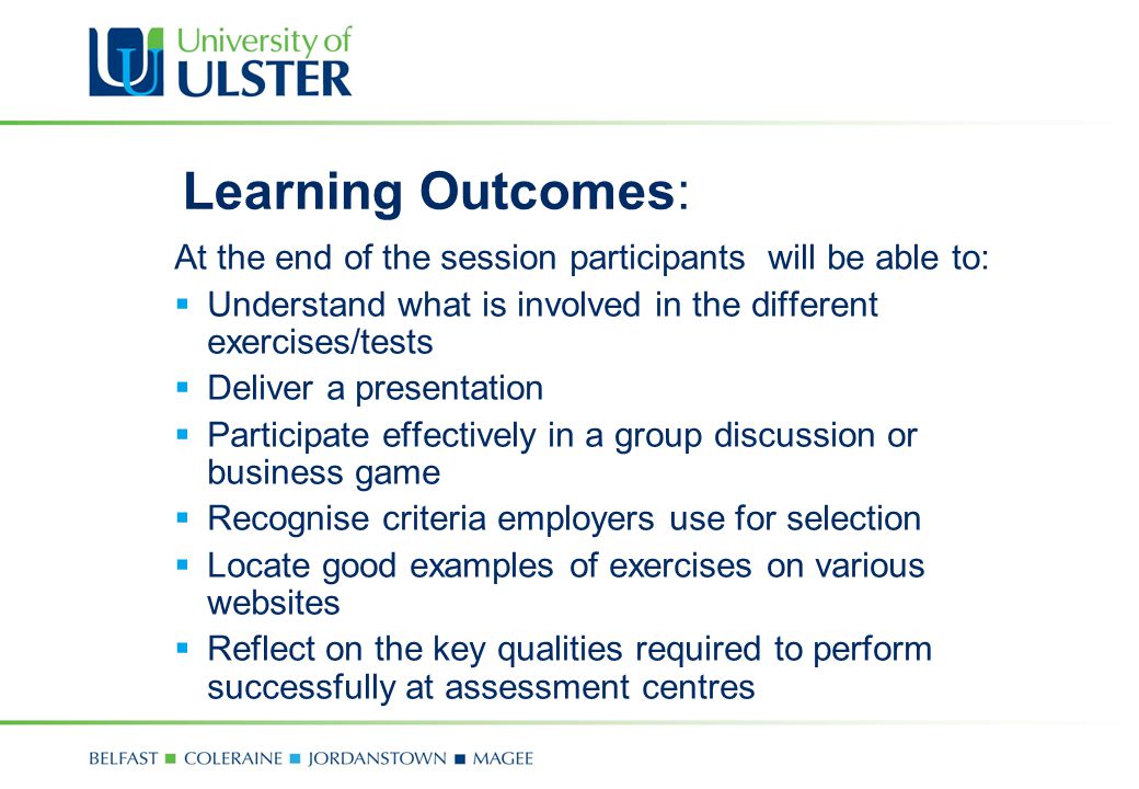 Learning Outcomes: At the end of the session participants will be able to: Understand what is involved in the different exercises/tests.