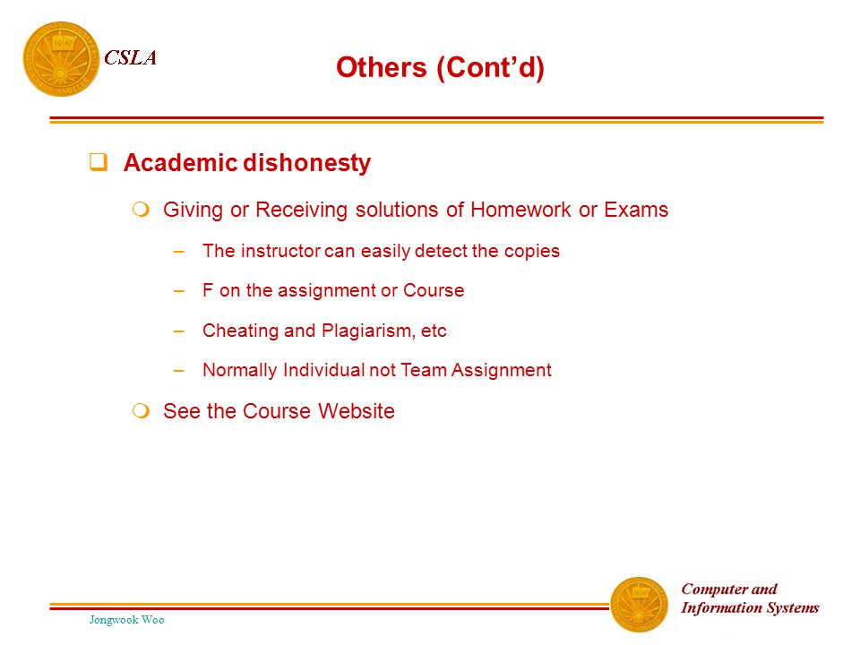 Others (Cont’d) Academic dishonesty