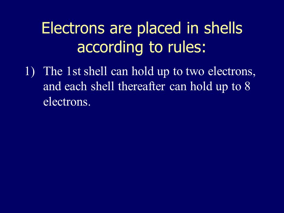 Electrons are placed in shells according to rules: