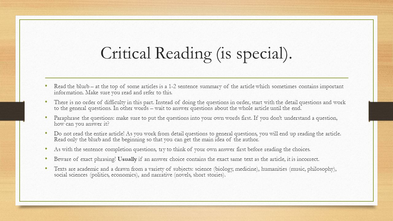 Critical Reading (is special).