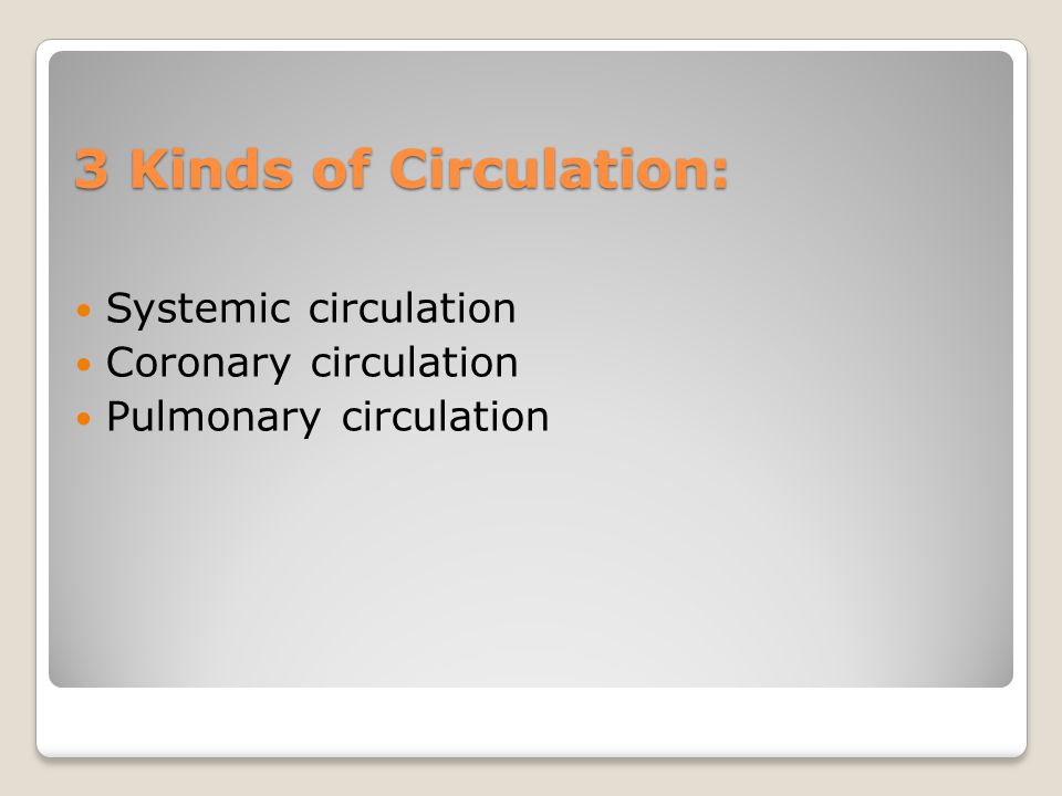 3 Kinds of Circulation: Systemic circulation Coronary circulation
