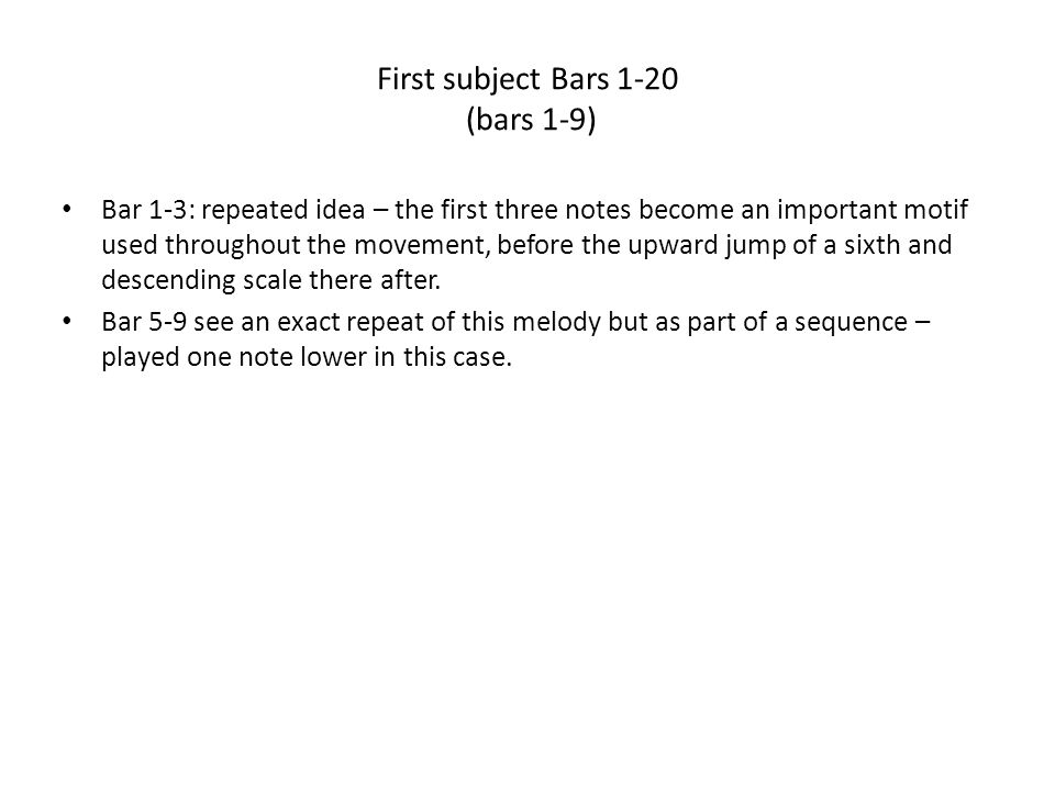 First subject Bars 1-20 (bars 1-9)
