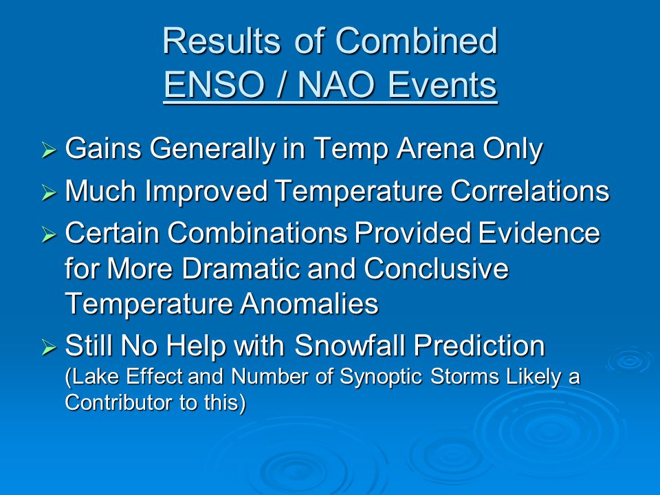 Results of Combined ENSO / NAO Events