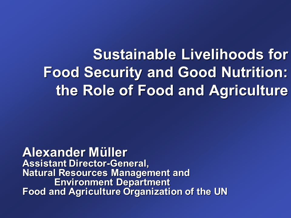 Sustainable Livelihoods for Food Security and Good Nutrition: the Role of Food and Agriculture