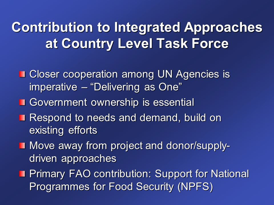 Contribution to Integrated Approaches at Country Level Task Force