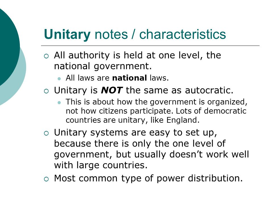 Unitary notes / characteristics