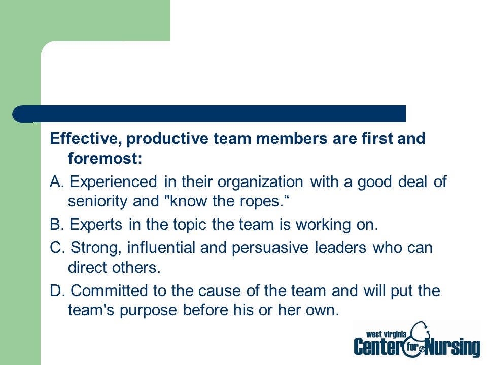Effective, productive team members are first and foremost:
