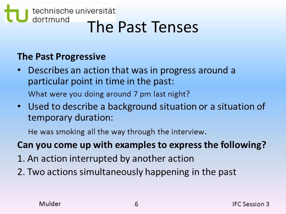 The Past Tenses The Past Progressive